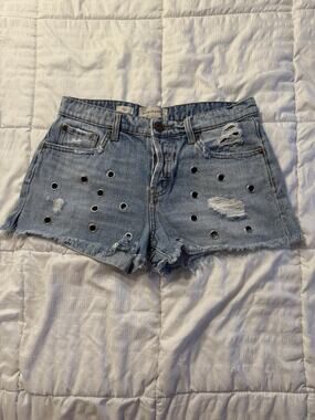 Band of Gypsies Blue Denim Shorts Violet Size 25 Stud Holes Festival Rocker